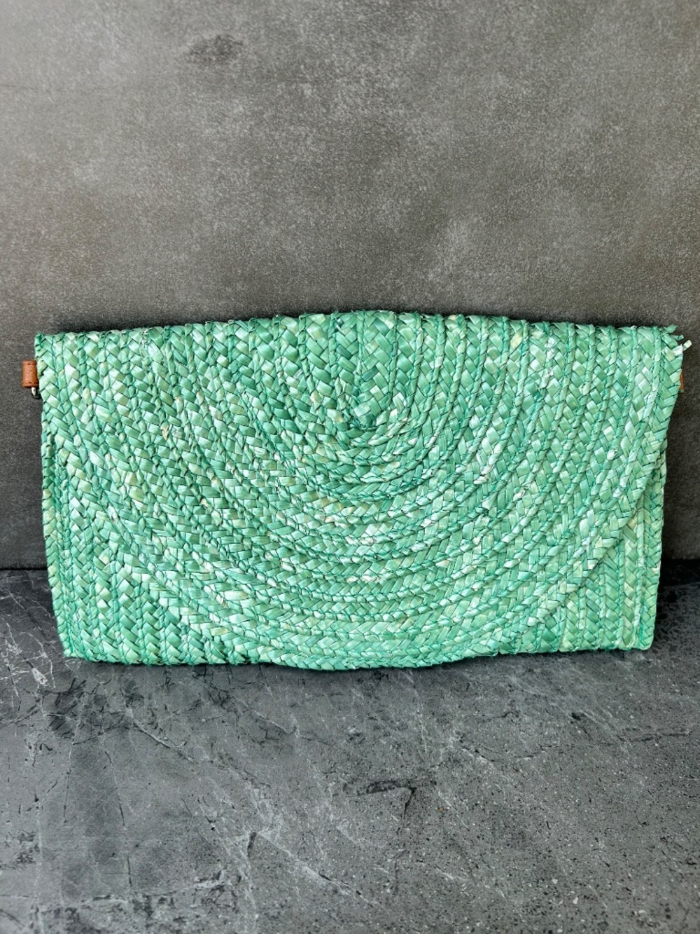 Vintage Straw Beach Summer Clutch Purse Teal Green Blue Lined Snap Closure - Picture 2 of 4